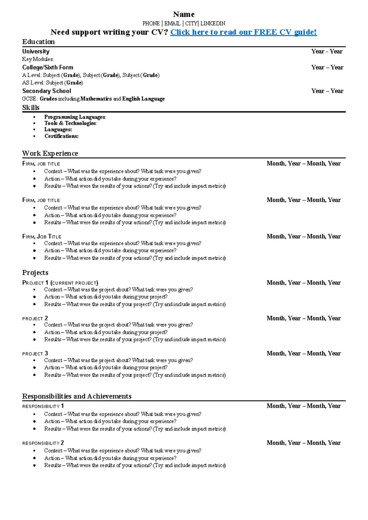 Non-Technical CV Template for Tech Academia (1) - Studocu