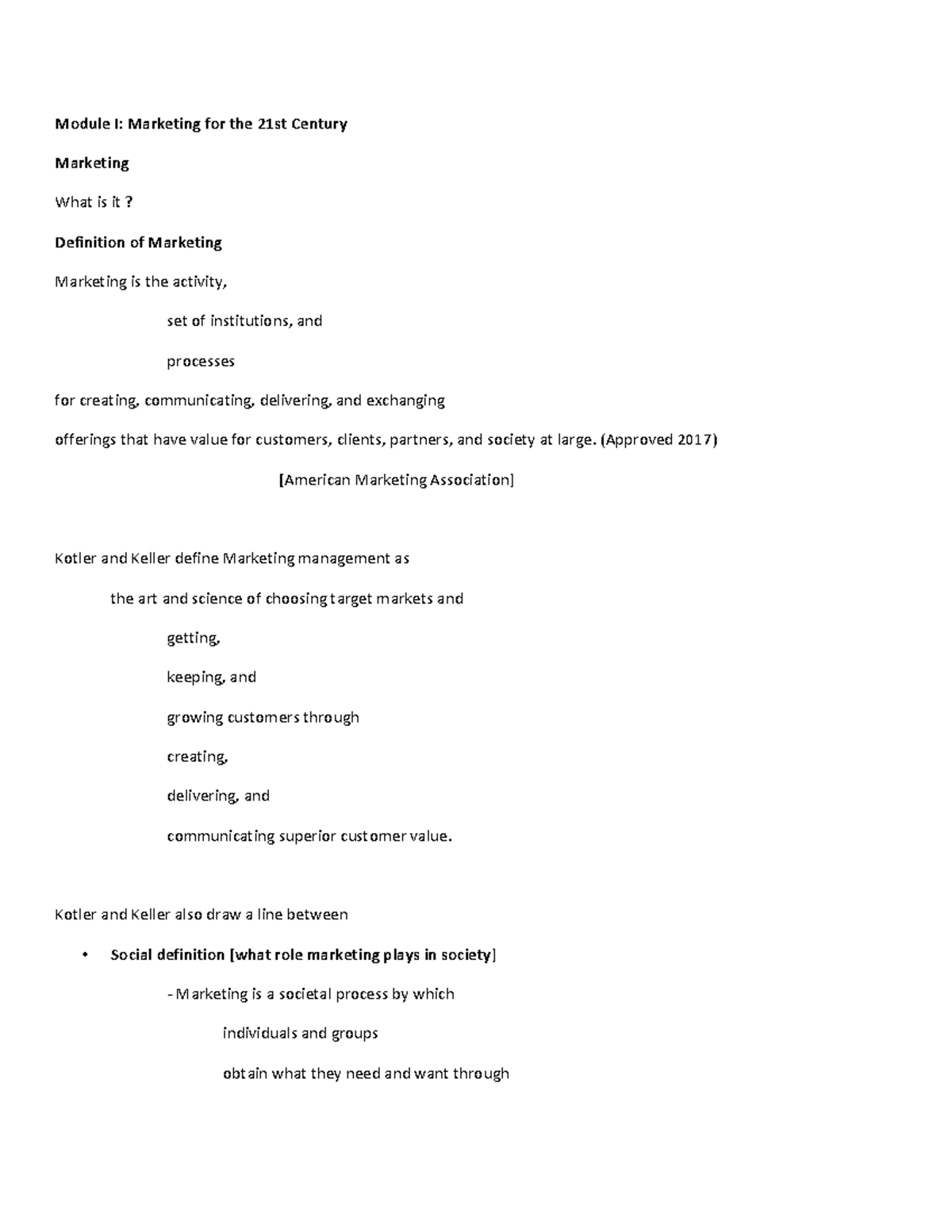 Marketing Concepts and Strategies - Module I and II Notes - Studocu