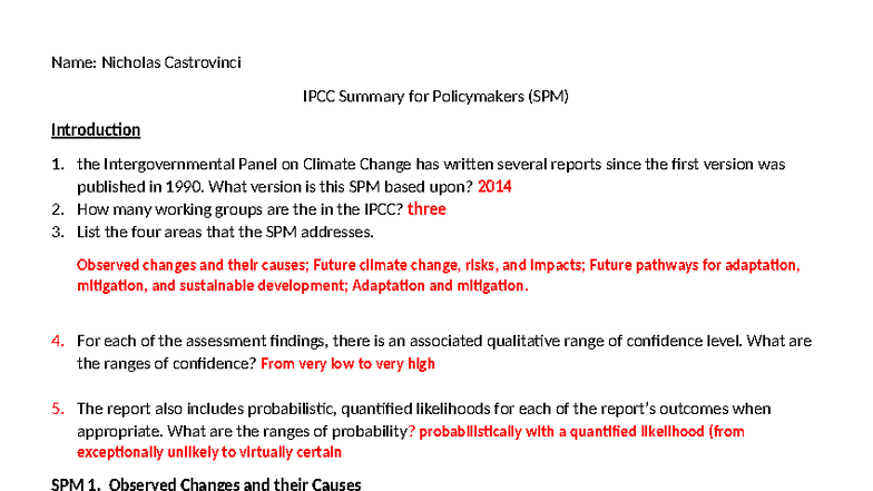 IPCC SPM Summary Worksheet - Nicholas Castrovinci - Studocu