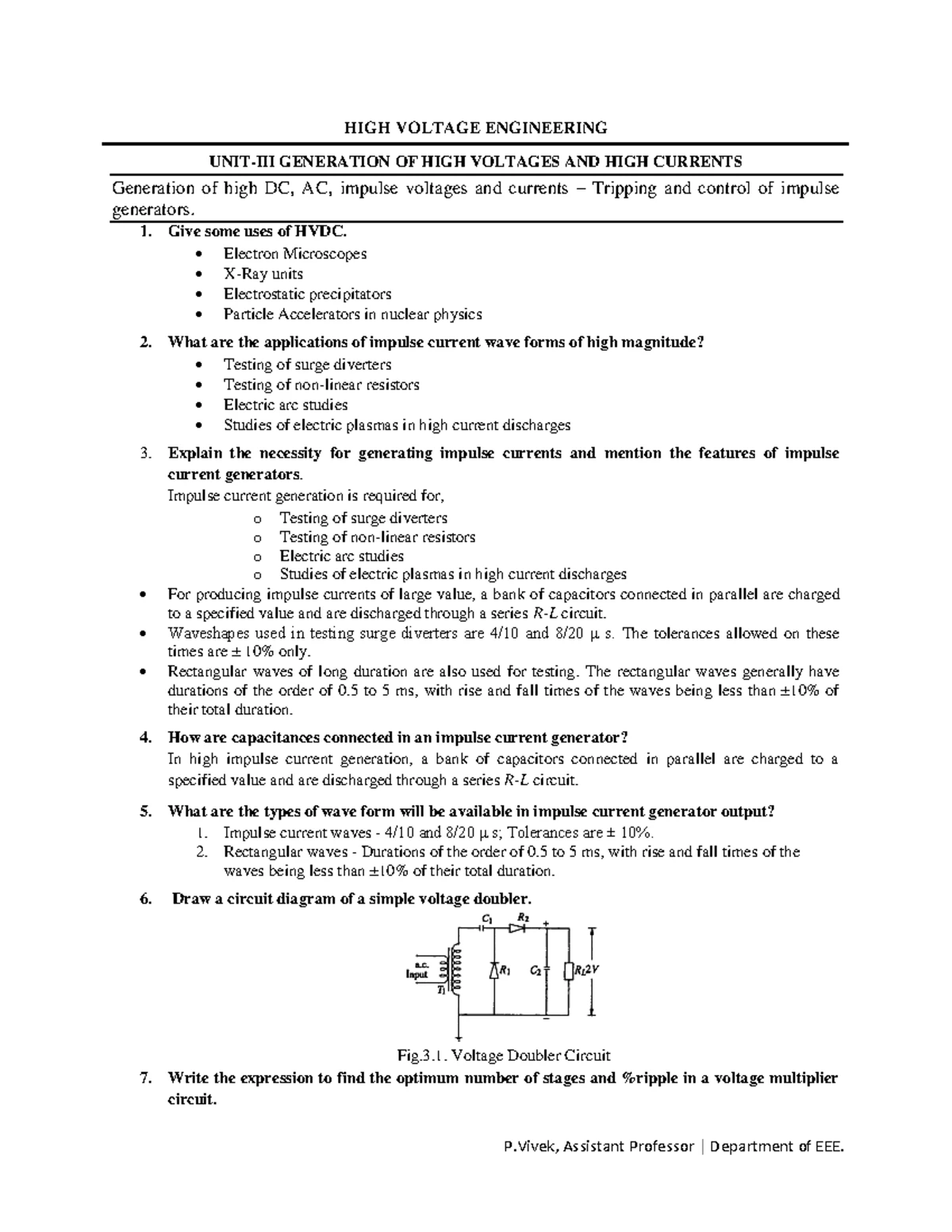 EE3701 High Voltage Engineering - 2021 Comprehensive Notes - Studocu