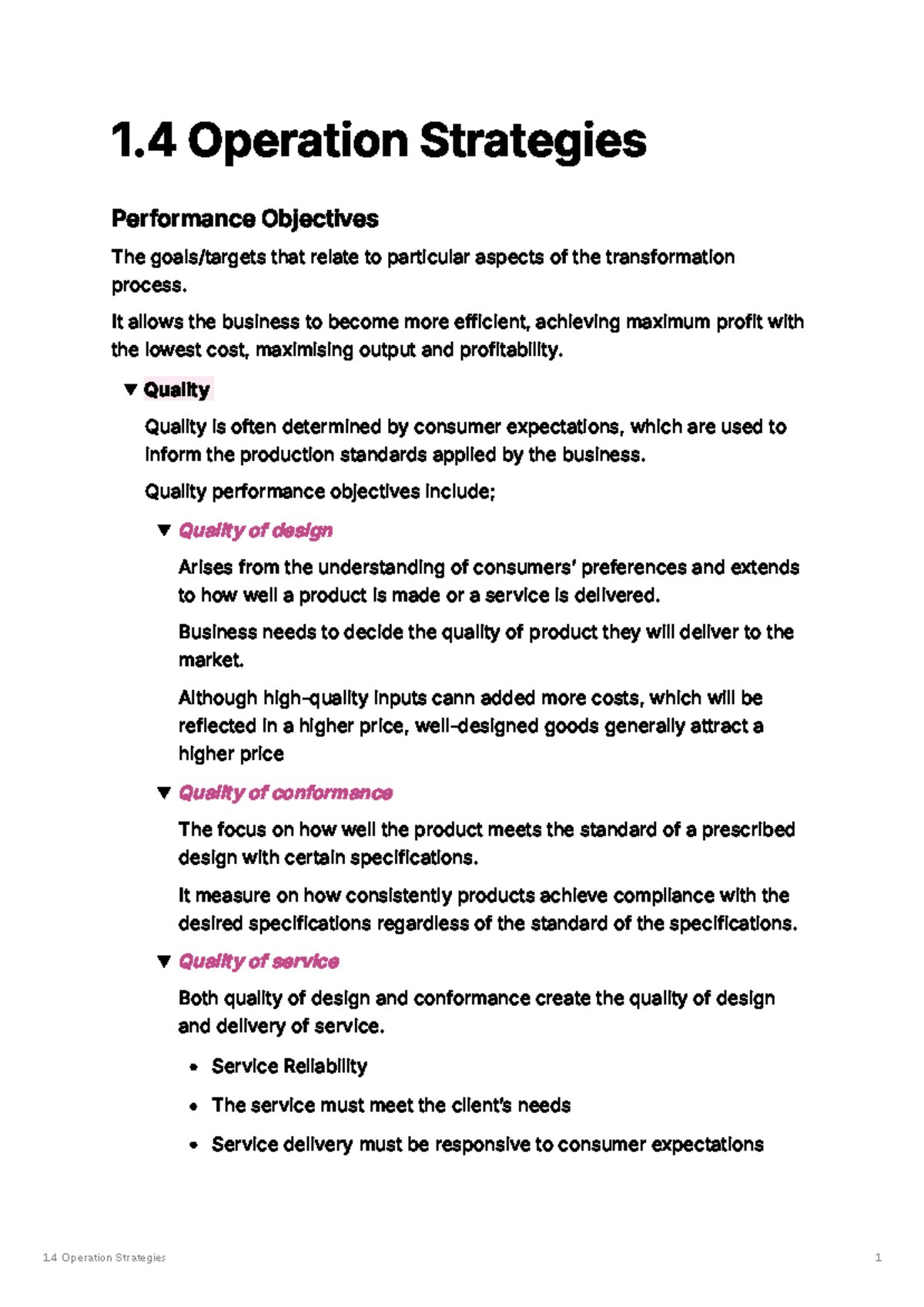 1.4 Operation Strategies: Performance Objectives and Quality Management ...