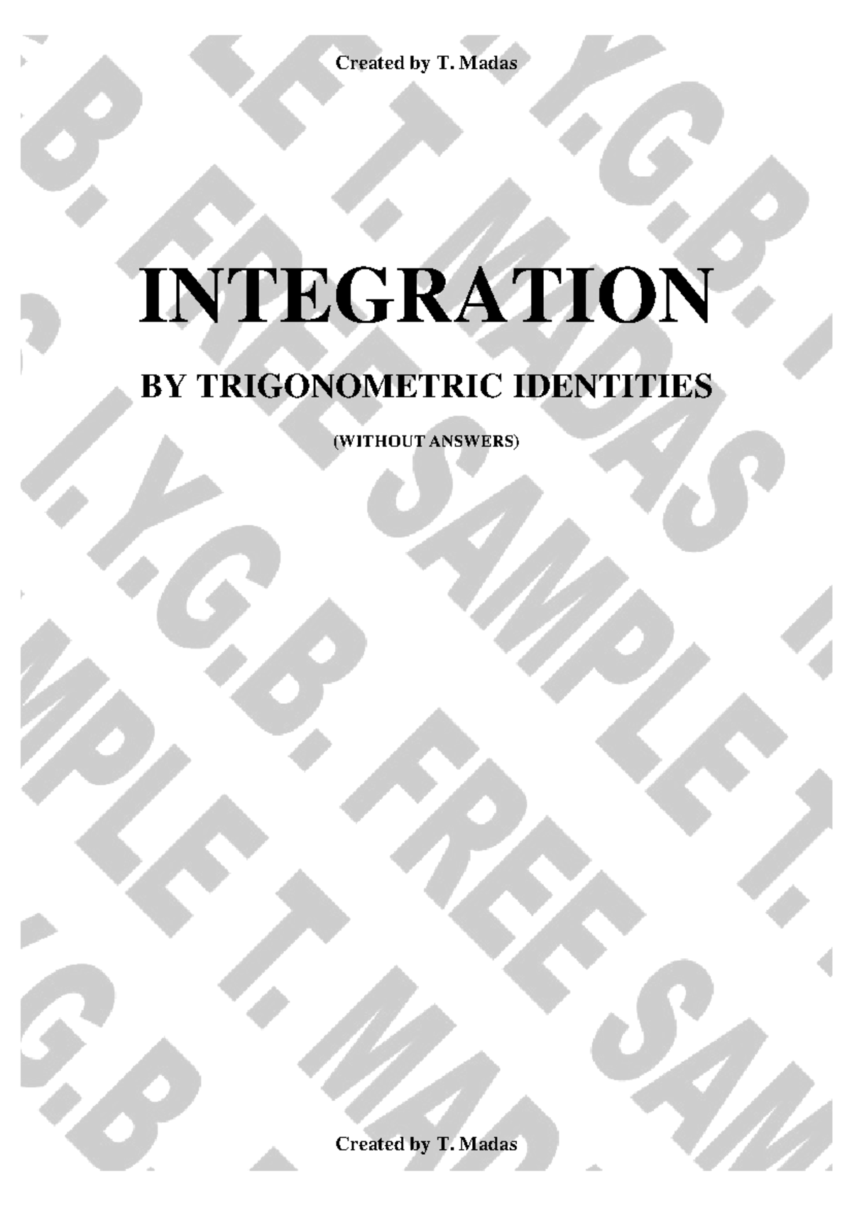 Integration by Trigonometric Identities (Without Answers) - Student ...