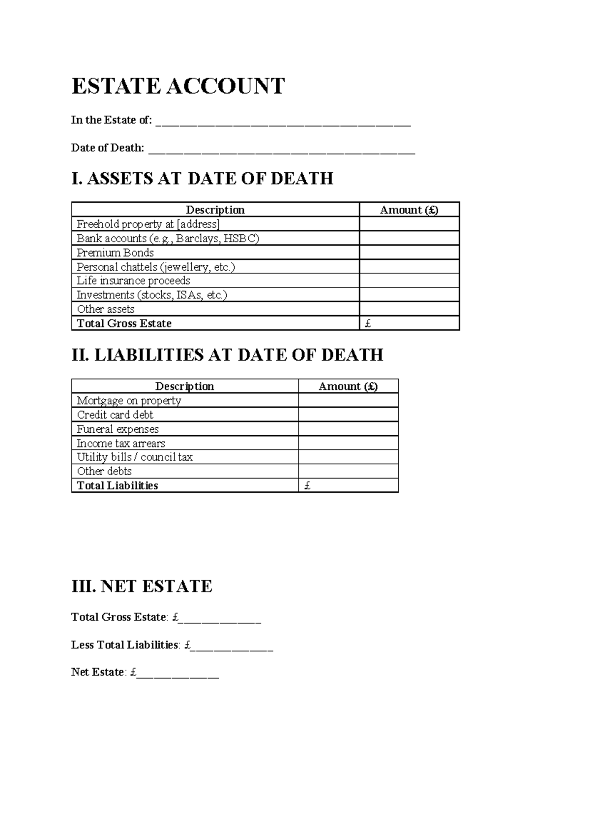 Estate Account Overview: Assets & Liabilities Summary - Studocu