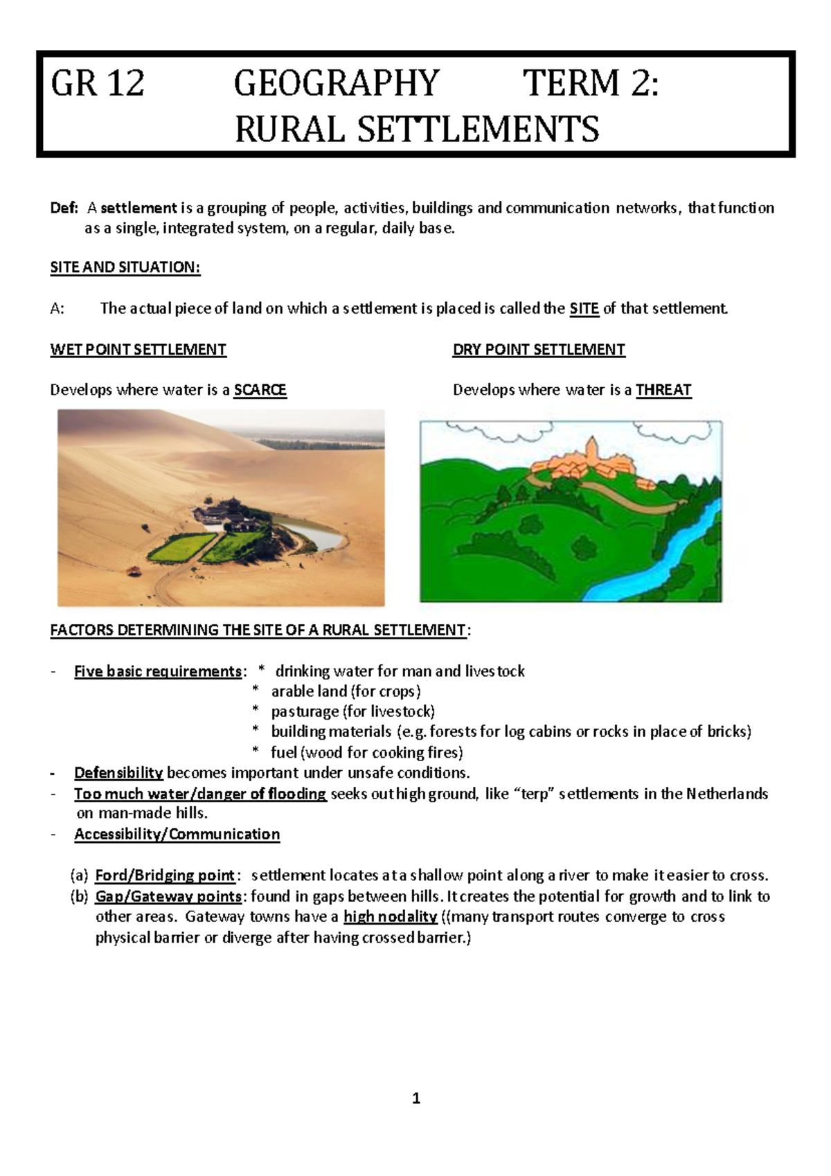 GR 12 GEOGRAPHY TERM 2: RURAL SETTLEMENTS OVERVIEW AND ISSUES - Studocu