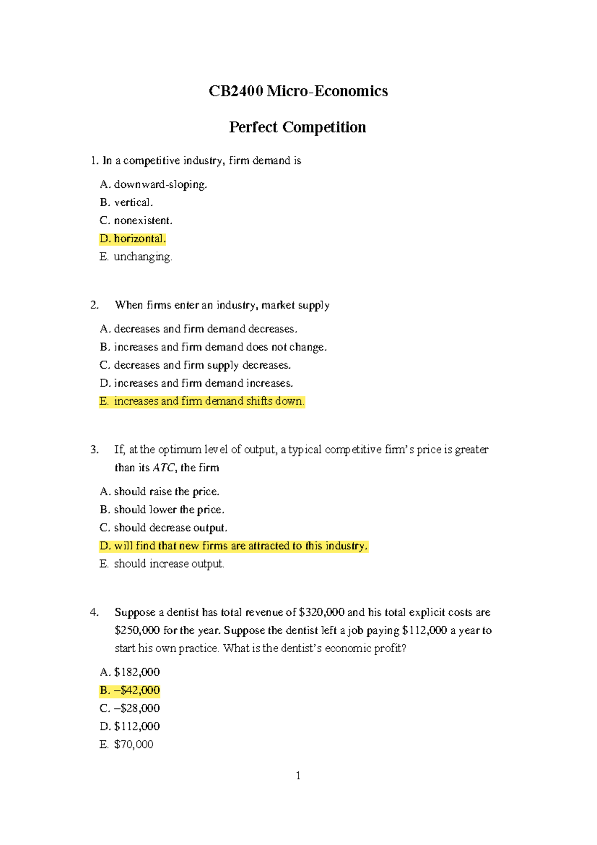 CB2400 Perfect Competition Study Guide and Key Concepts - Studocu