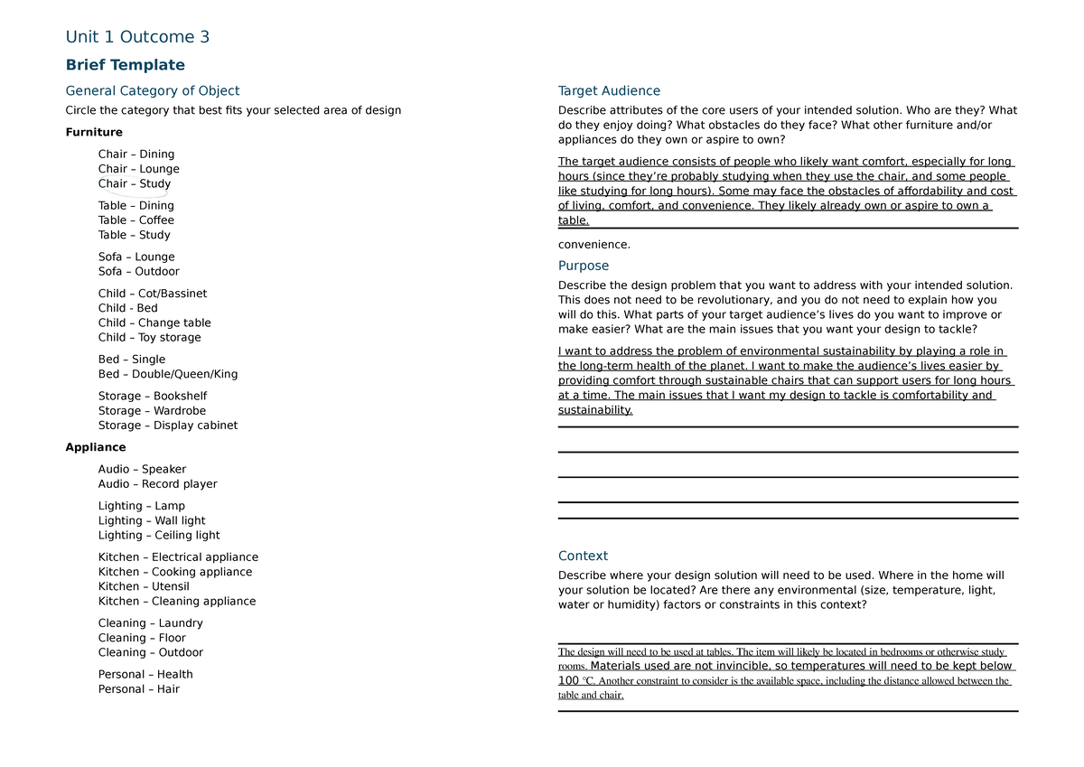 Unit 1 Outcome 3: Design Purpose, Audience & Context Analysis - Studocu
