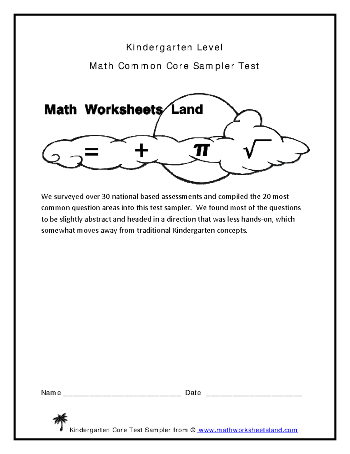 KINDERGARTEN MATH CC Sampler Test: Common Questions Compiled - Studocu