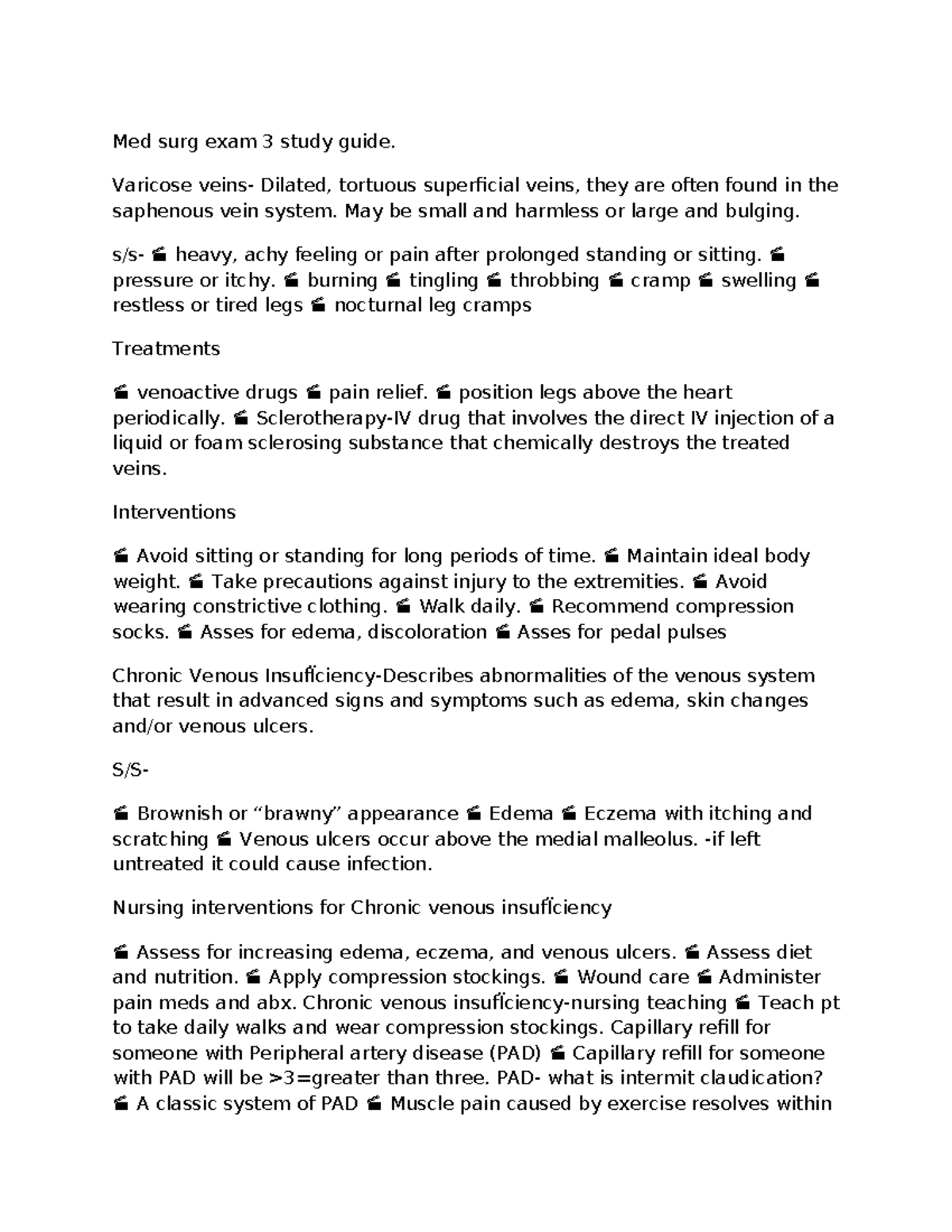 Med Surg Exam 3 Study Guide: Vascular Disorders & Interventions - Studocu