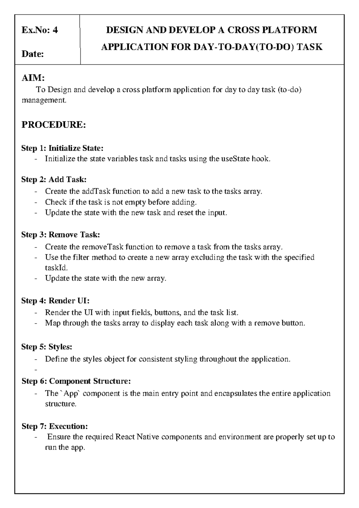 Cross Platform App Dev for Day-to-Day Task Management - Ex.No 4 - Studocu
