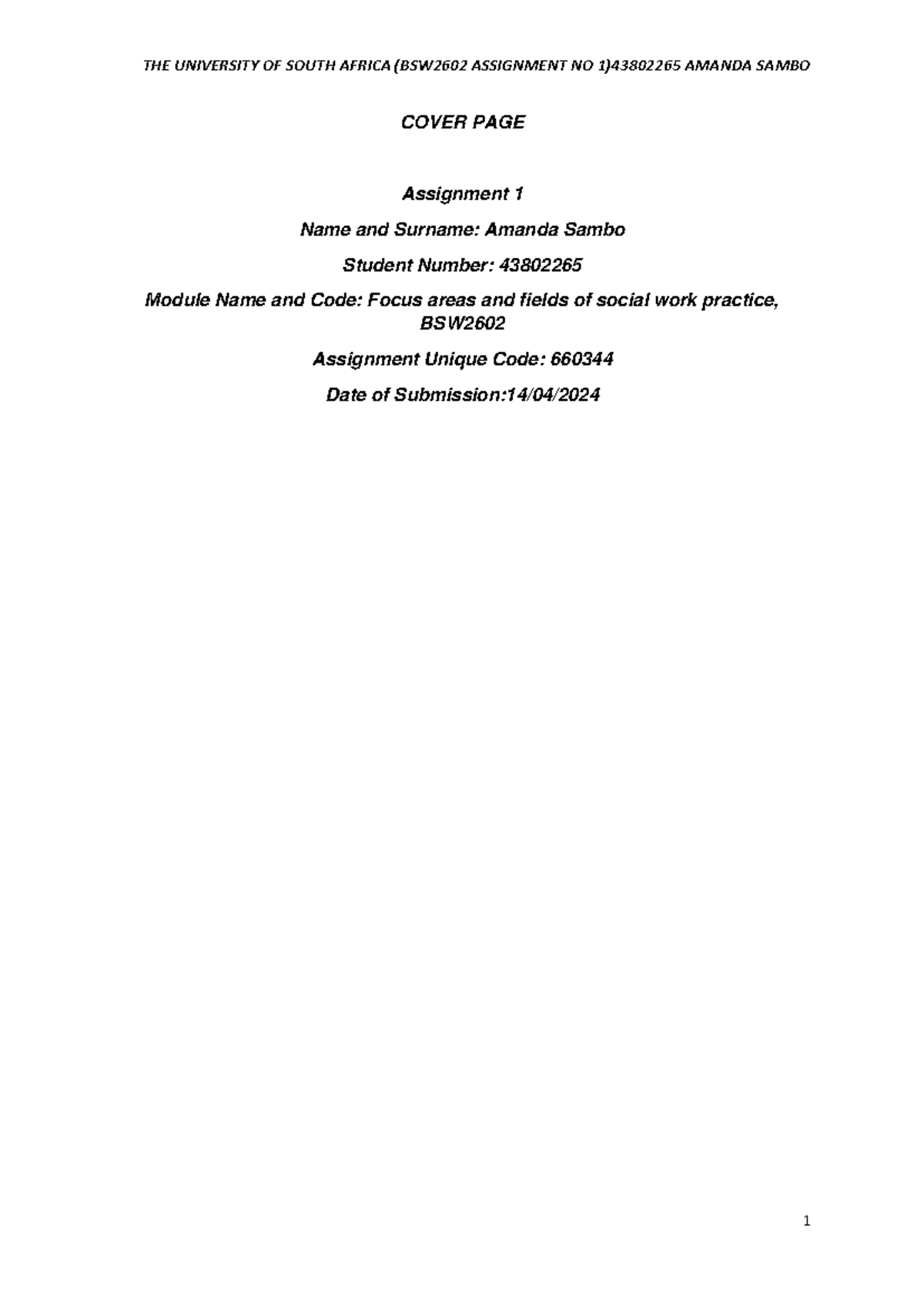 Assignment 1 BSW2602: Social Work Practice and Child Protection ...