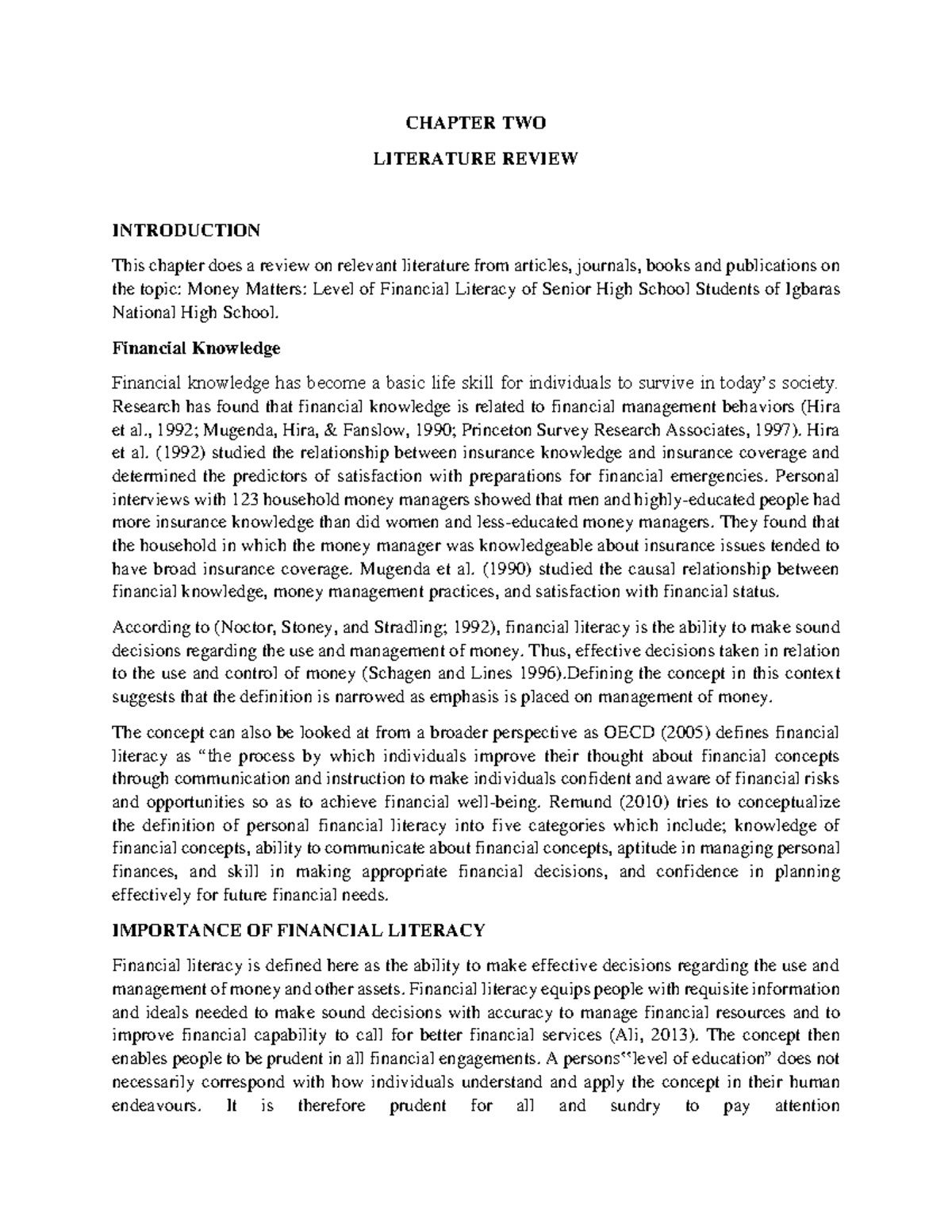 RRL on Financial Literacy of SHS Students: Insights and Implications ...