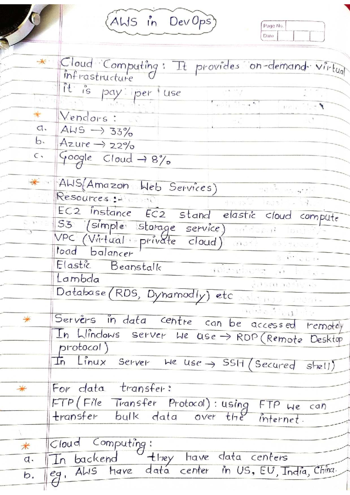 Aws notes in devops - AWS in DevOps Page No. Date Cloud infrastructure ...