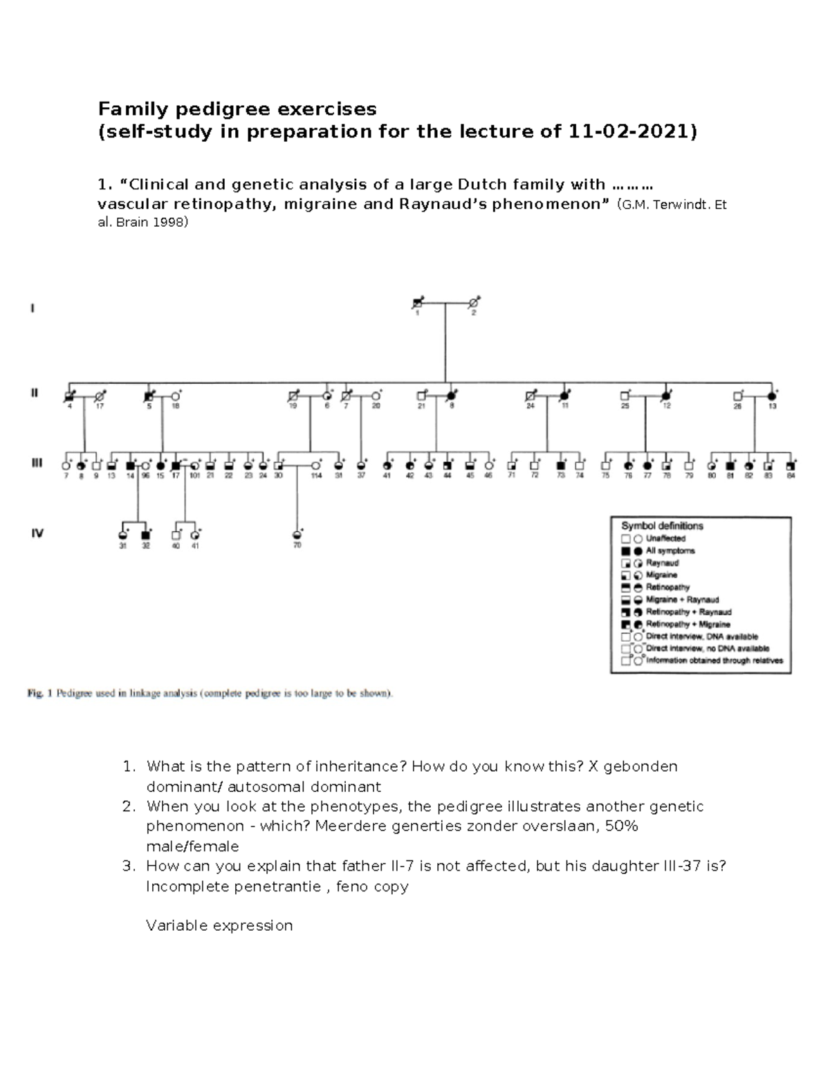 Family Pedigree Exercises: Genetics Inheritance Patterns Review for LC ...