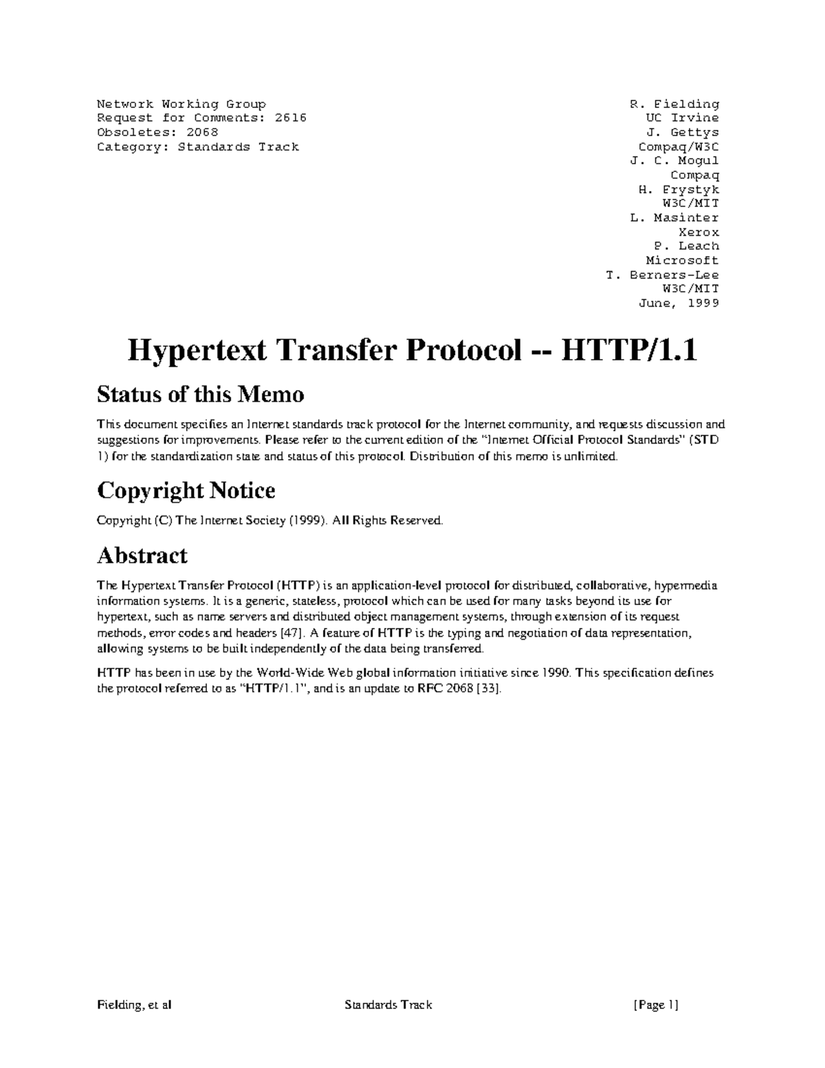 RFC 2616: Hypertext Transfer Protocol (HTTP/1.1) Specification - Studocu