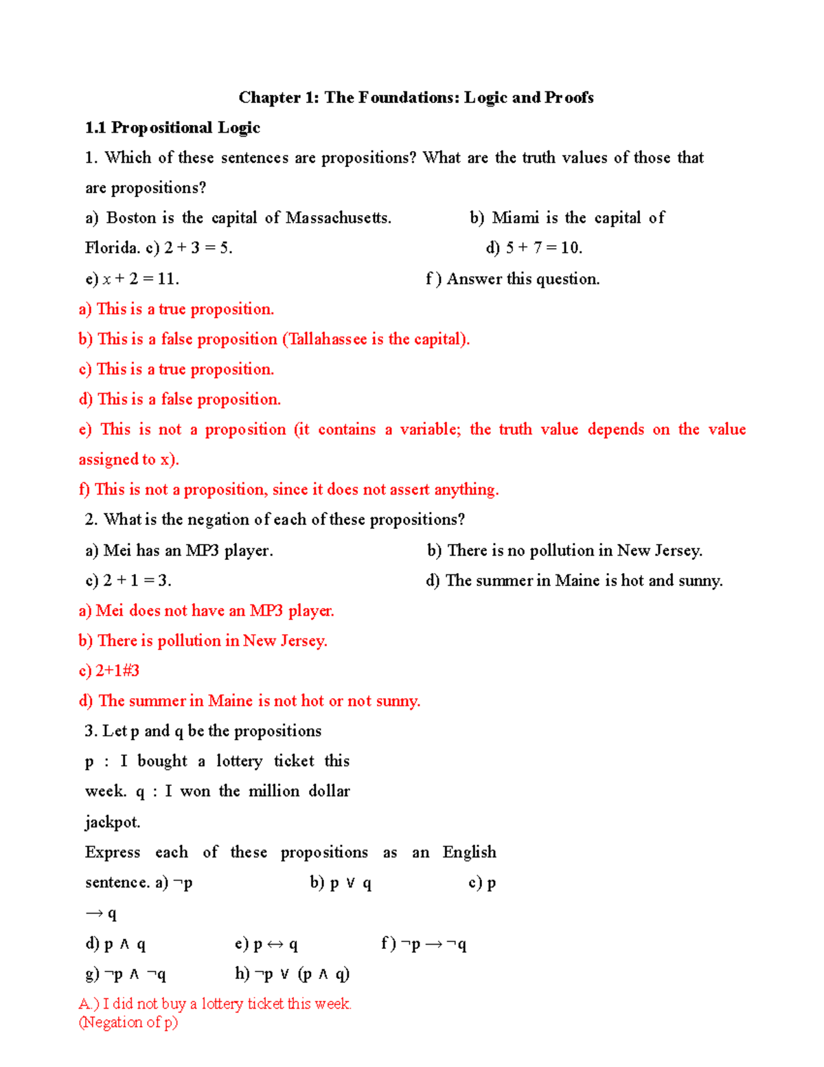 Chapter 1 2 MAD101 Review: Propositional Logic and Logical Connectives ...