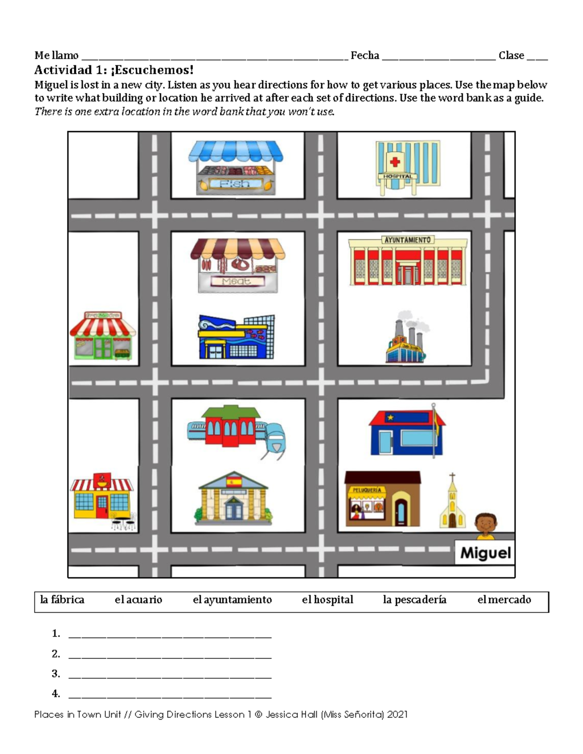 Actividades de Direcciones en Español - Clase de Lugares en la Ciudad ...