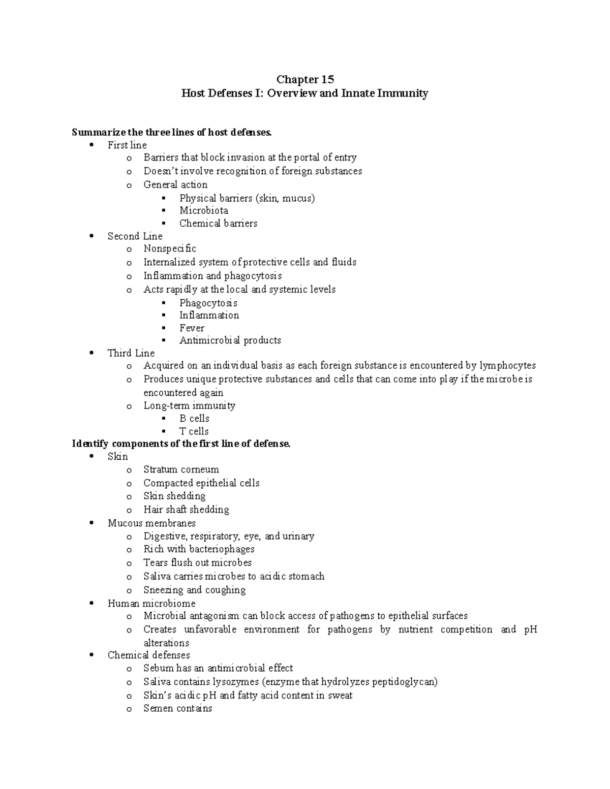 BIO150 Ch 15-16 Study Guide: Host Defenses Overview and Immunity - Studocu