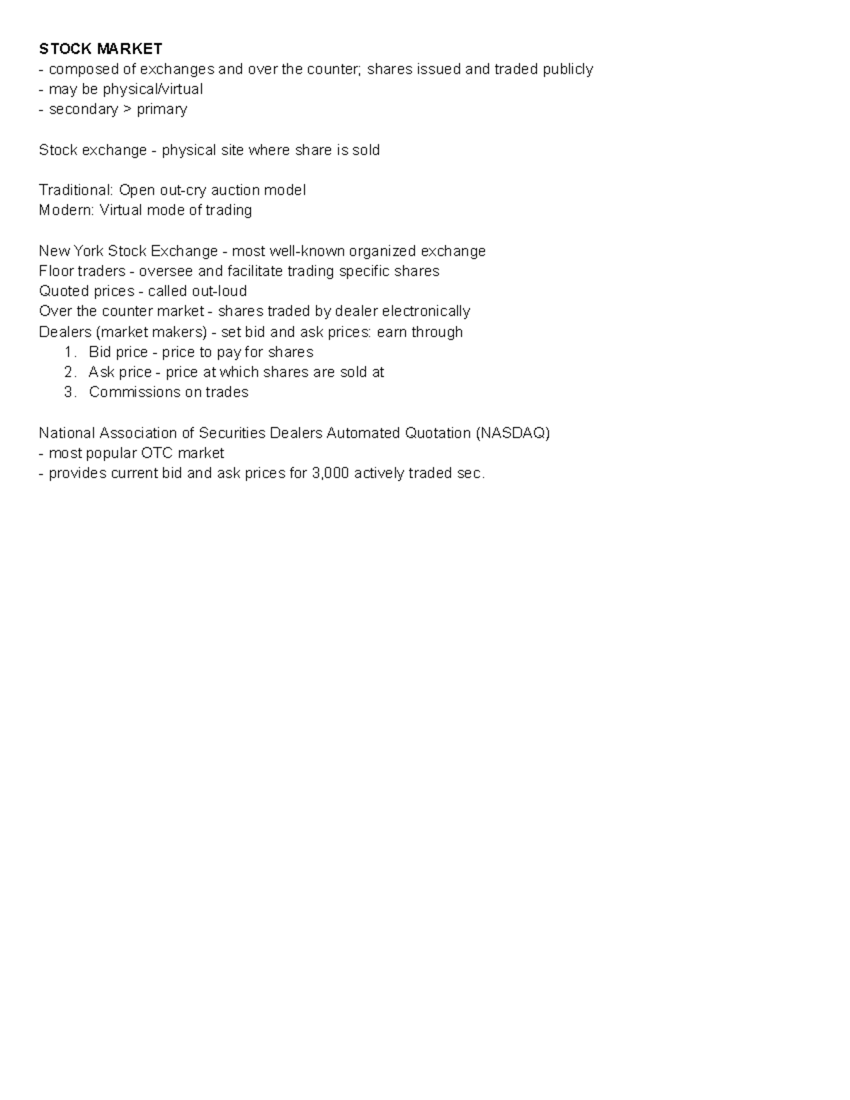 Stock Market Overview - Notes on Trading Mechanisms and Exchanges - Studocu