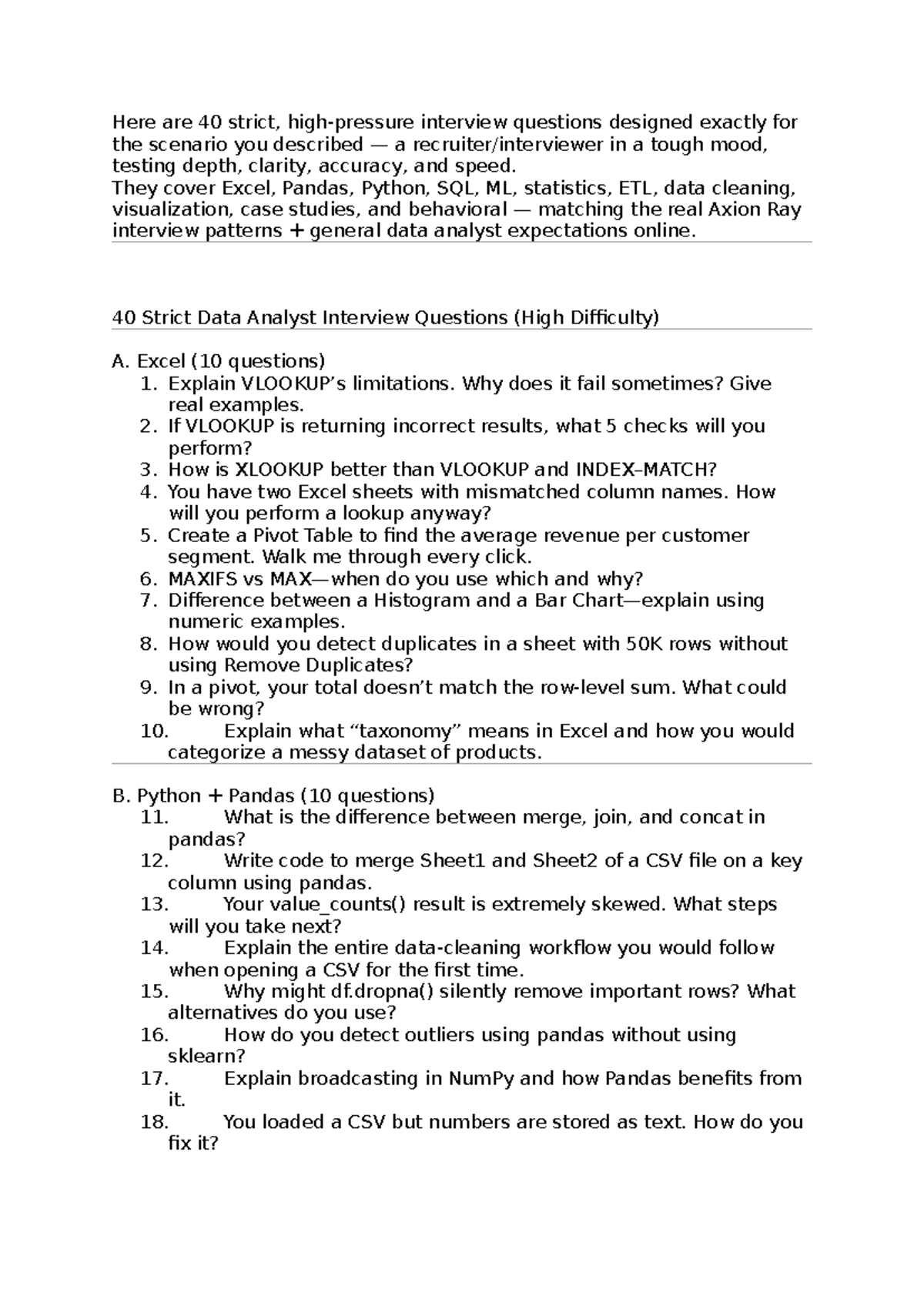 40 Strict Data Analyst Interview Questions (High Difficulty) - Excel ...
