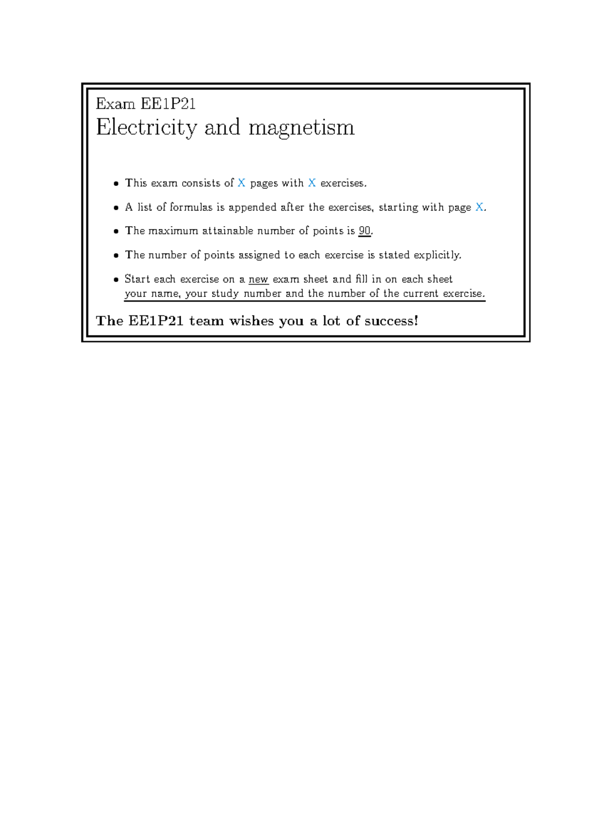 EE1P21 Final Exam Formulas for Electricity & Magnetism - Studeersnel
