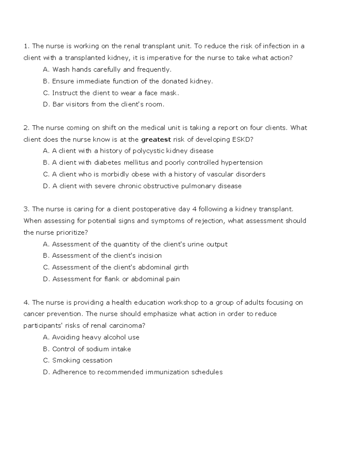 Units 1 and 2 Practice Questions for Nursing Students - Studocu