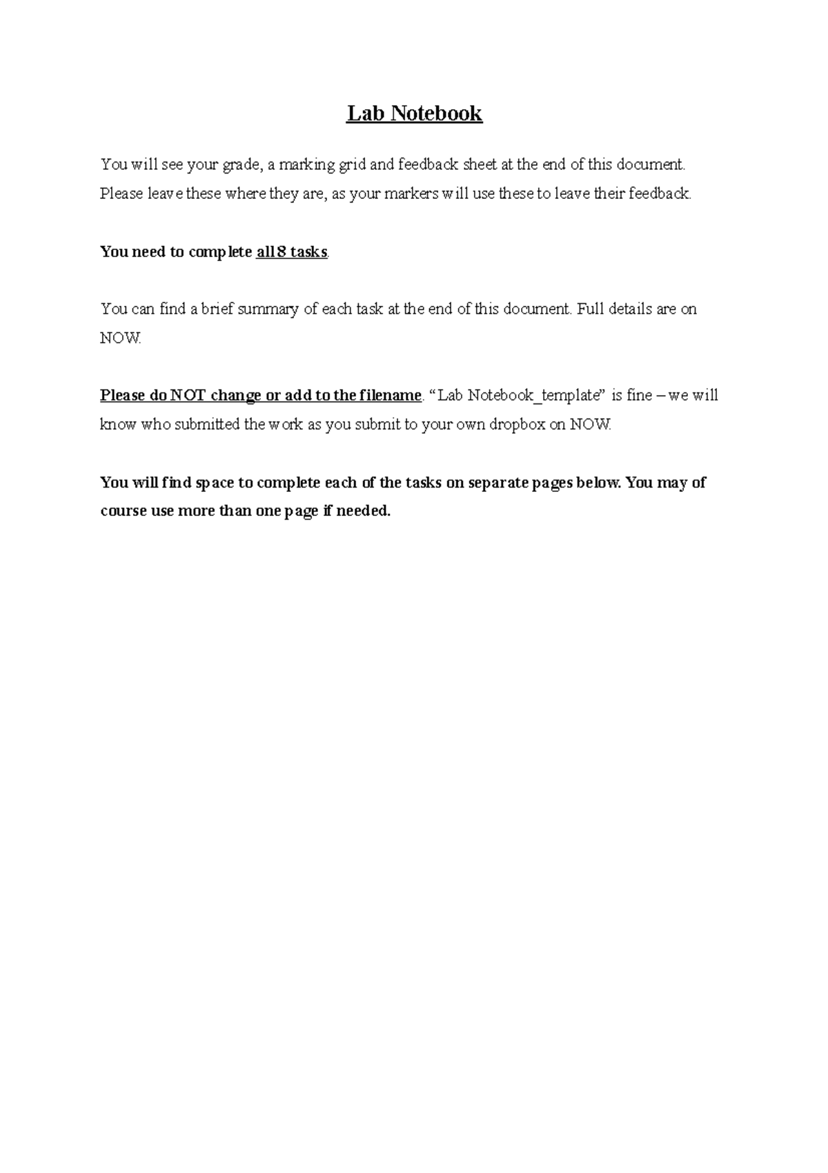 Lab Notebook Template - Tasks and Guidelines for Completion - Studocu