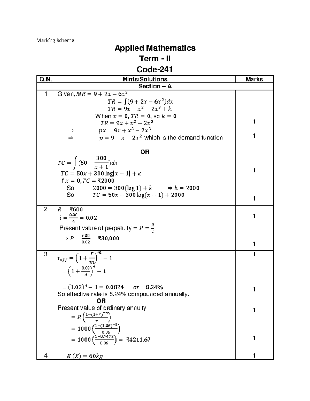 Applied Mathematics Term II Marking Scheme and Solutions - Studocu