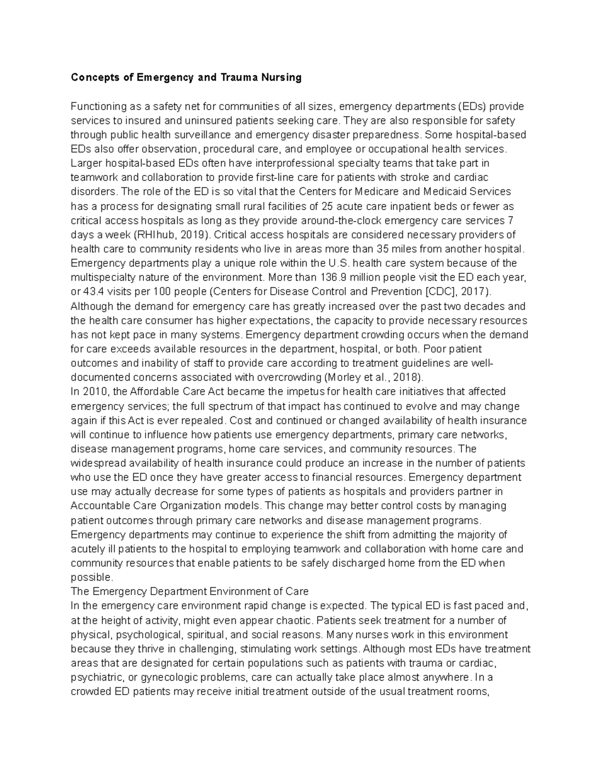 Unit 2, Chapter 1 - Emergency and Trauma Nursing Concepts Notes - Studocu