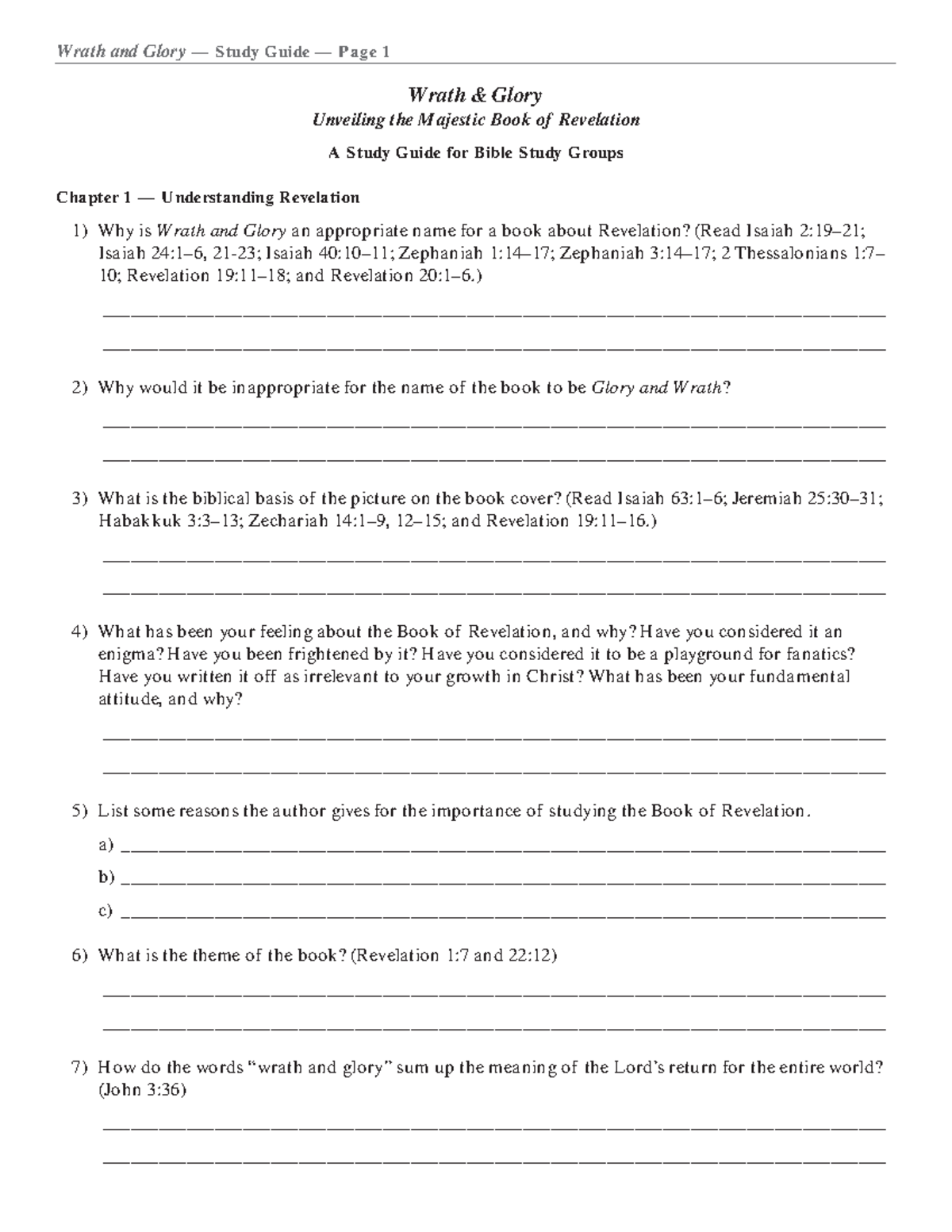 Wrath and Glory Study Guide: Understanding the Book of Revelation - Studocu