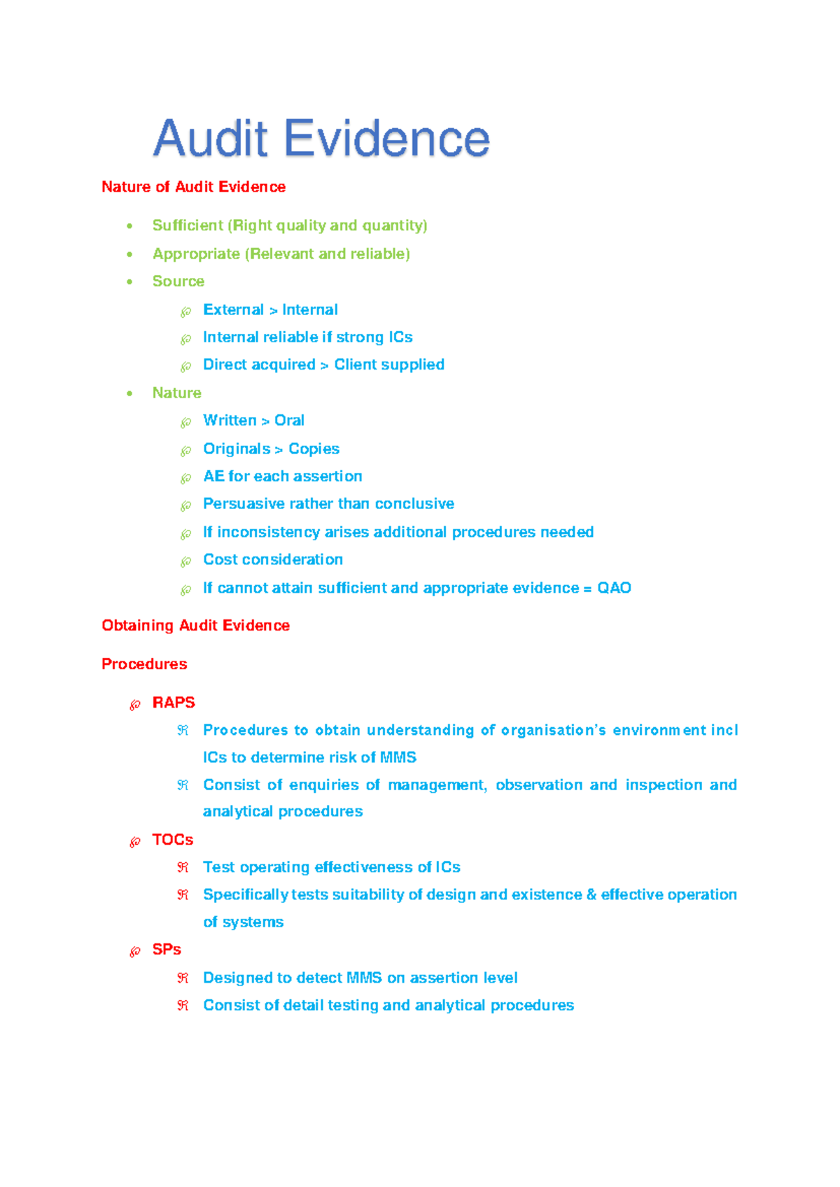 Unit 7 Summary: Understanding Audit Evidence and Procedures - Studocu