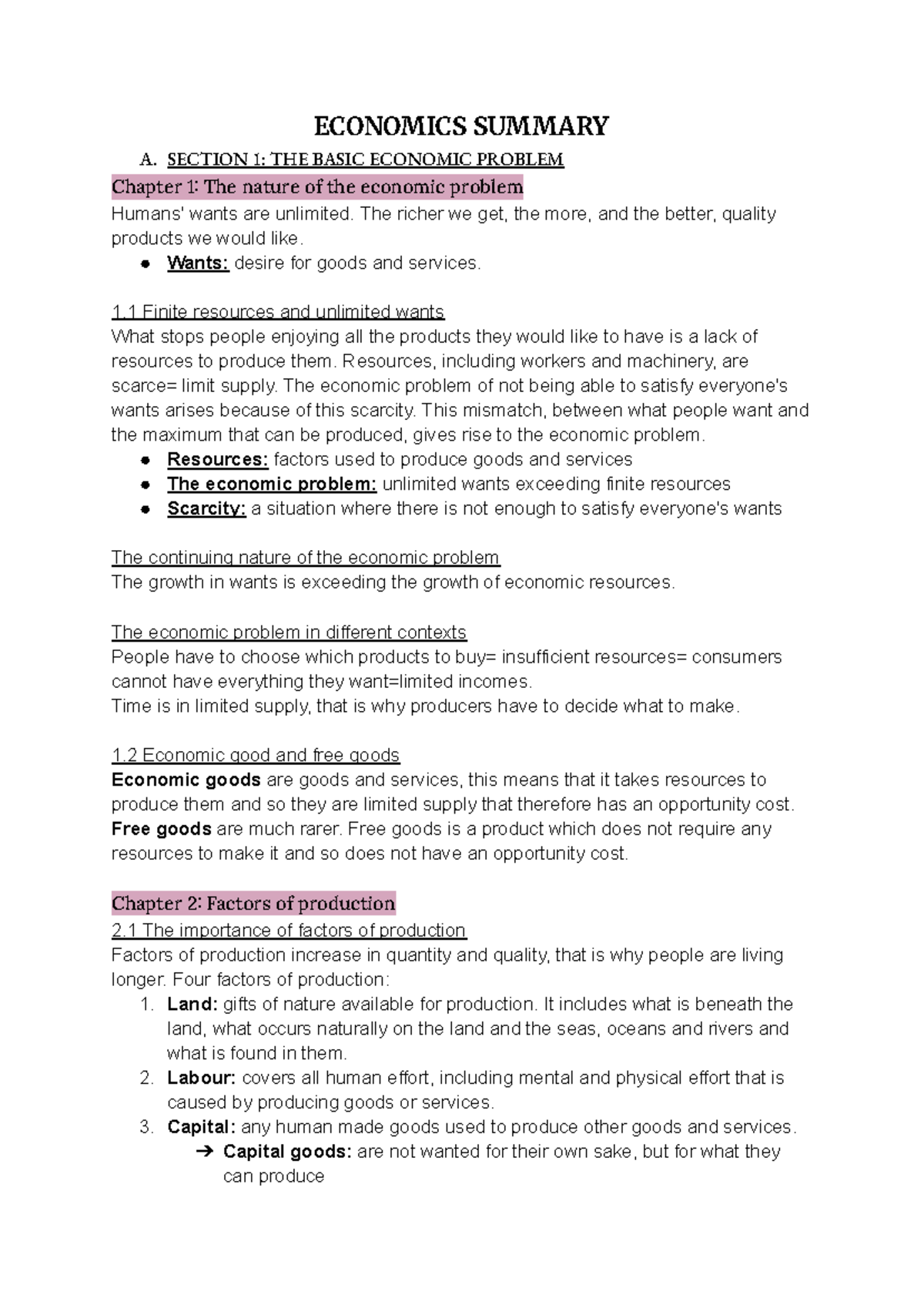 ECON 101: Economics Summary - Chapters 1 to 4 Overview - Studocu