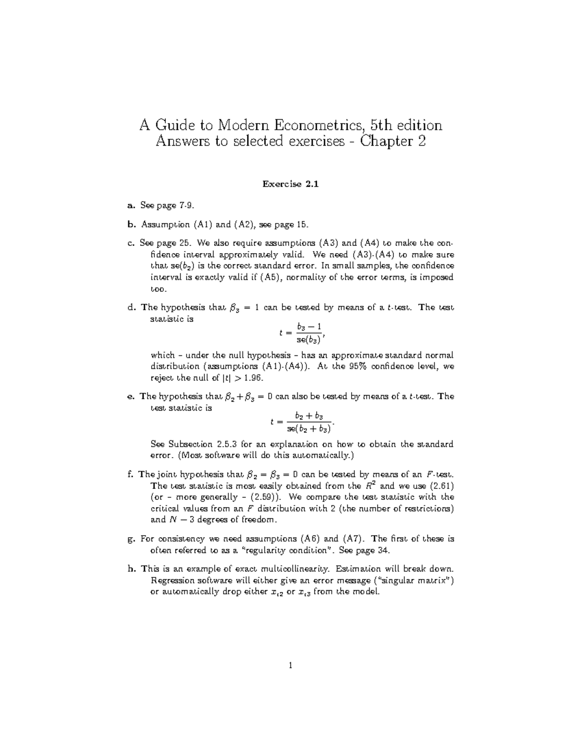 Ch02 - Answers to Selected Exercises in Econometrics - Studocu