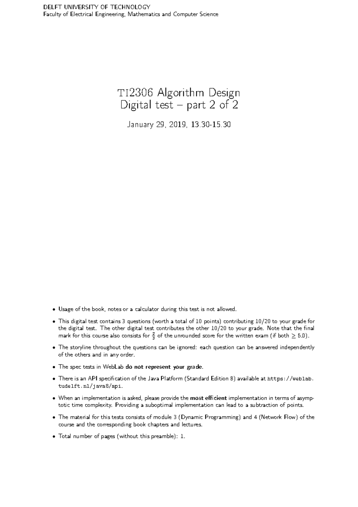 TI2306 Endterm Digital Test on Algorithm Design - Jan 29, 2019 ...