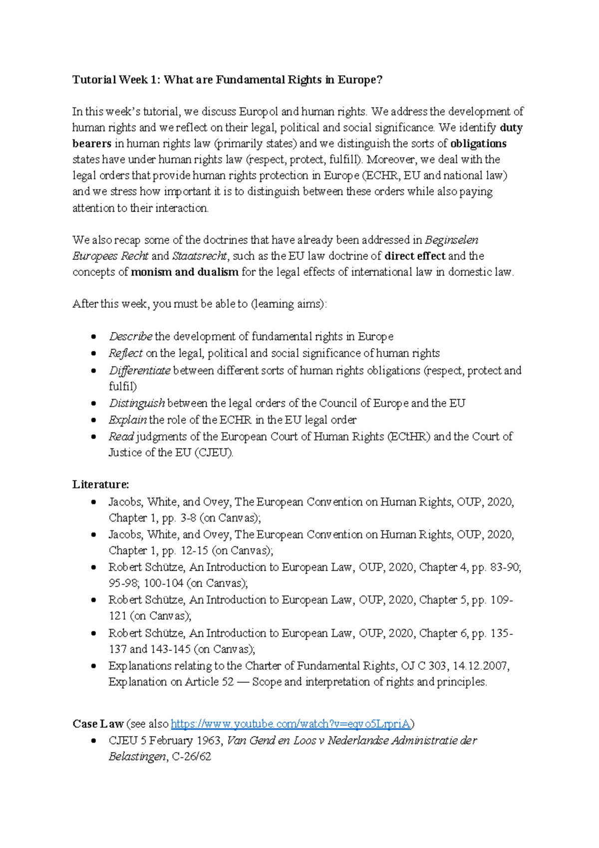Tutorial Week 1: Fundamental Rights in Europe - Homework Assignment ...