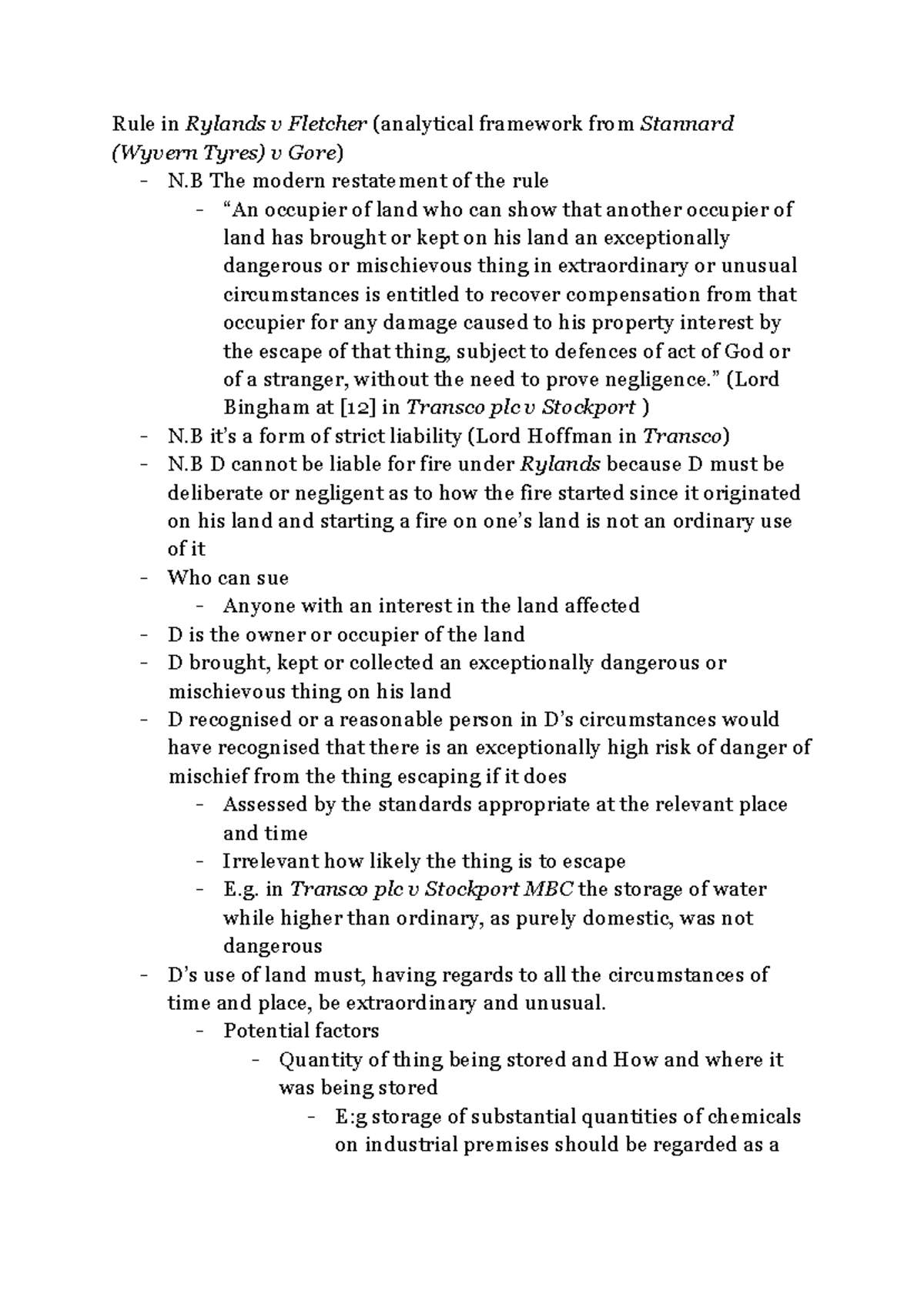 Rule in Rylands v Fletcher PQ Framework - Rule in Rylands v Fletcher ...