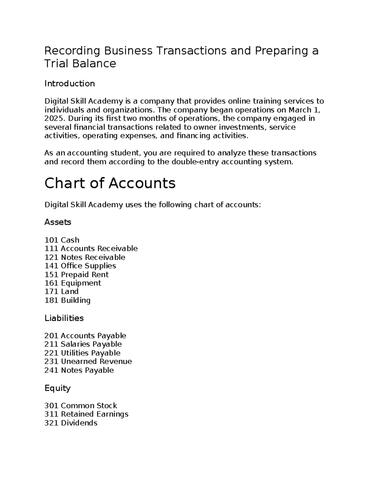 Ex- ACC 101: Recording Business Transactions & Trial Balance Analysis ...