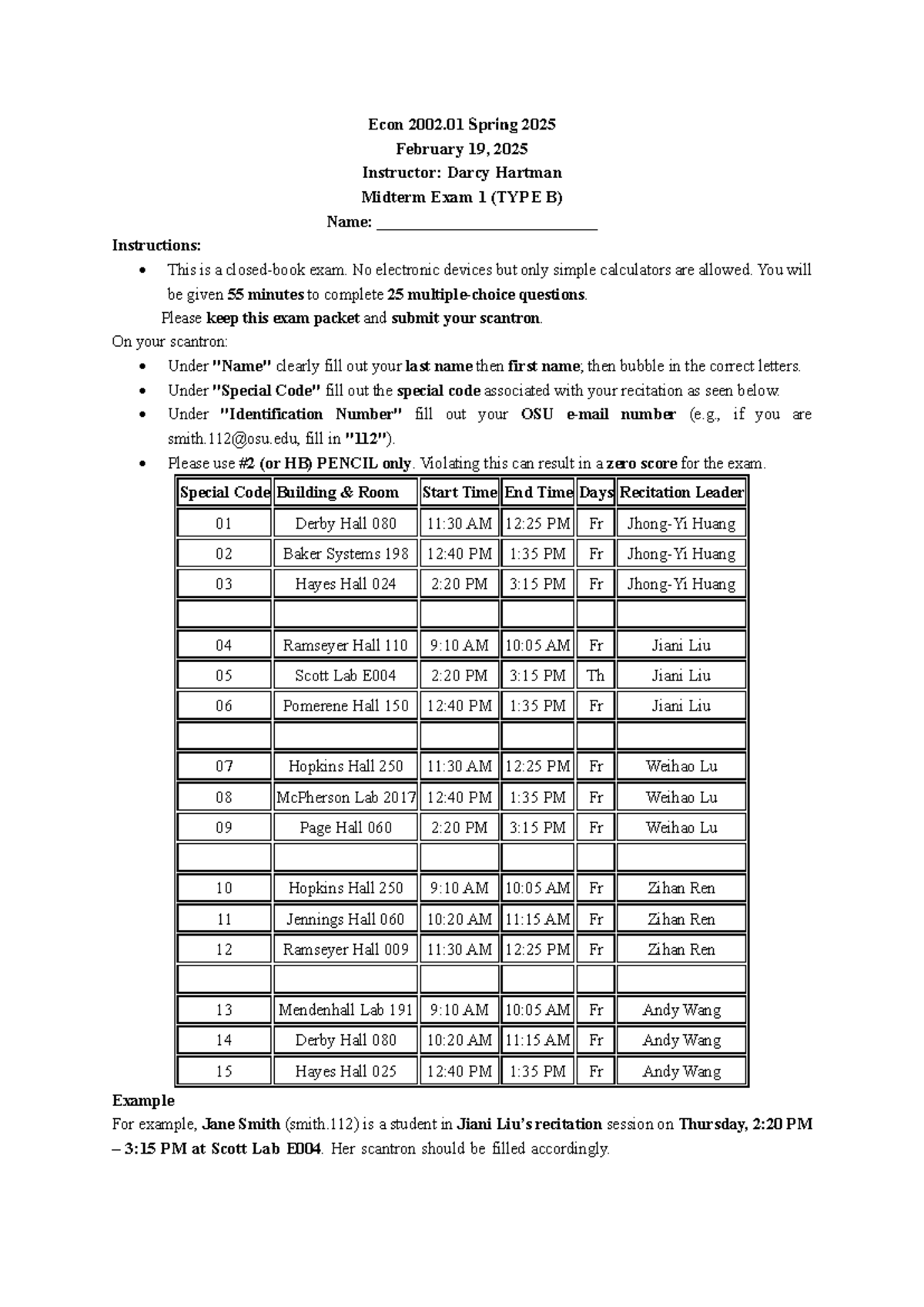 Econ 2002.01 Spring 2025 Midterm Exam 1 (Type B) Instructions - Studocu