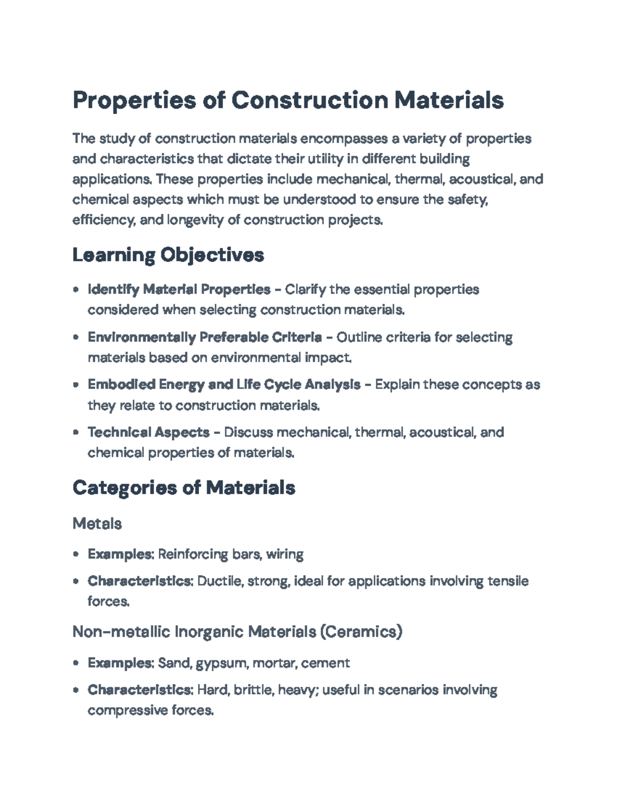 Properties and Selection Criteria for Construction Materials (ENG 101 ...