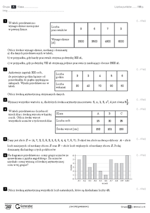 Sprawdzian umiejetnosci matematycznych po klasie 3 szkoly podstawowej