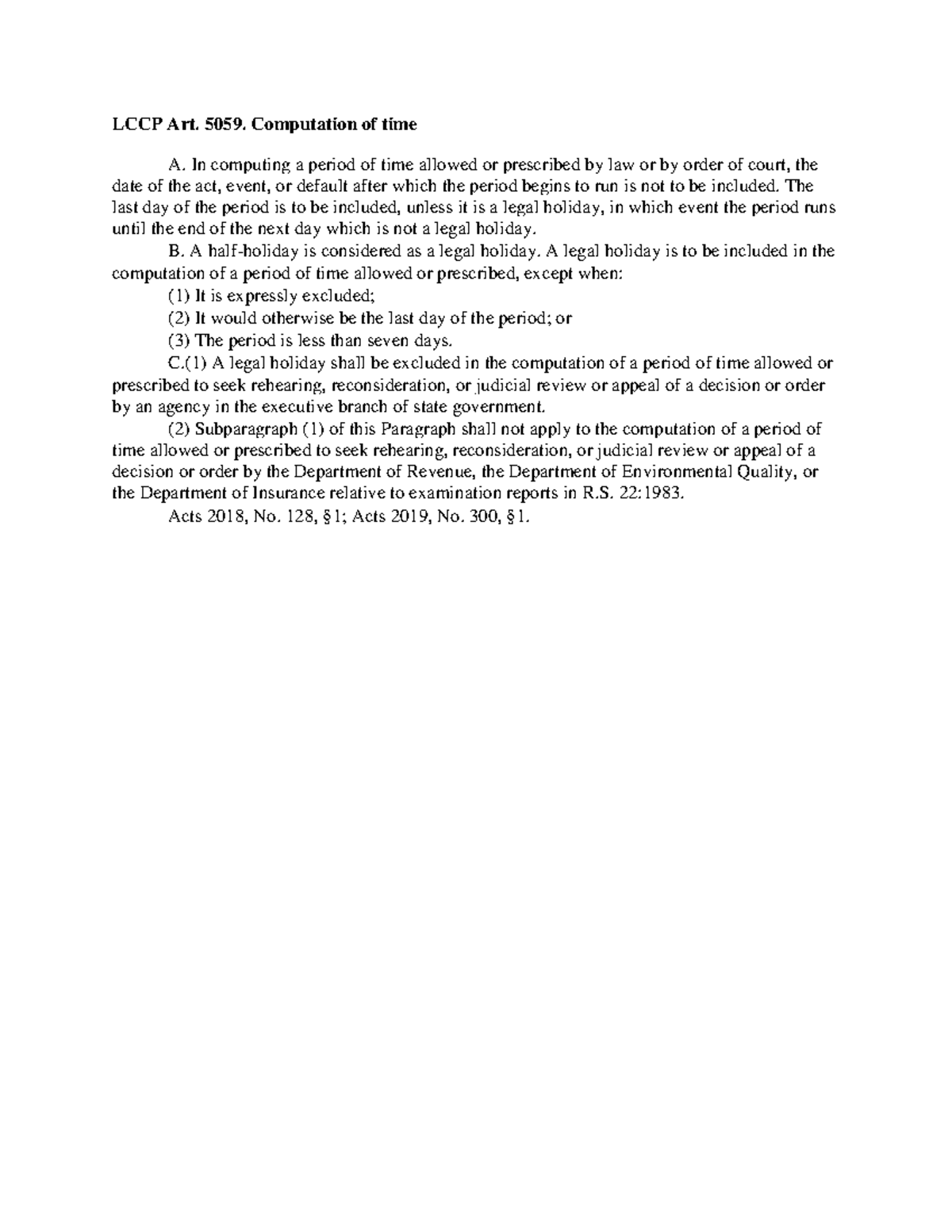 LCCP Art 5059 - Overview of Time Computation in LA Legal Context - Studocu