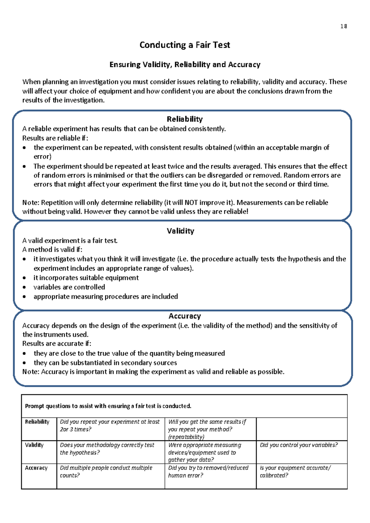 Reliability, Validity, Accuracy - 18 Conducting a Fair Test Ensuring ...