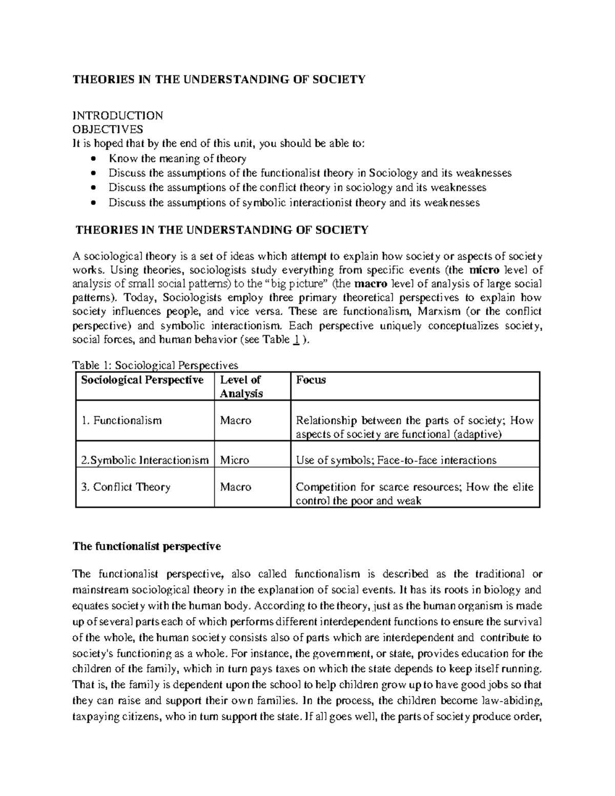 Sociological Theories Overview - Soc 111 Lecture Notes - Studocu