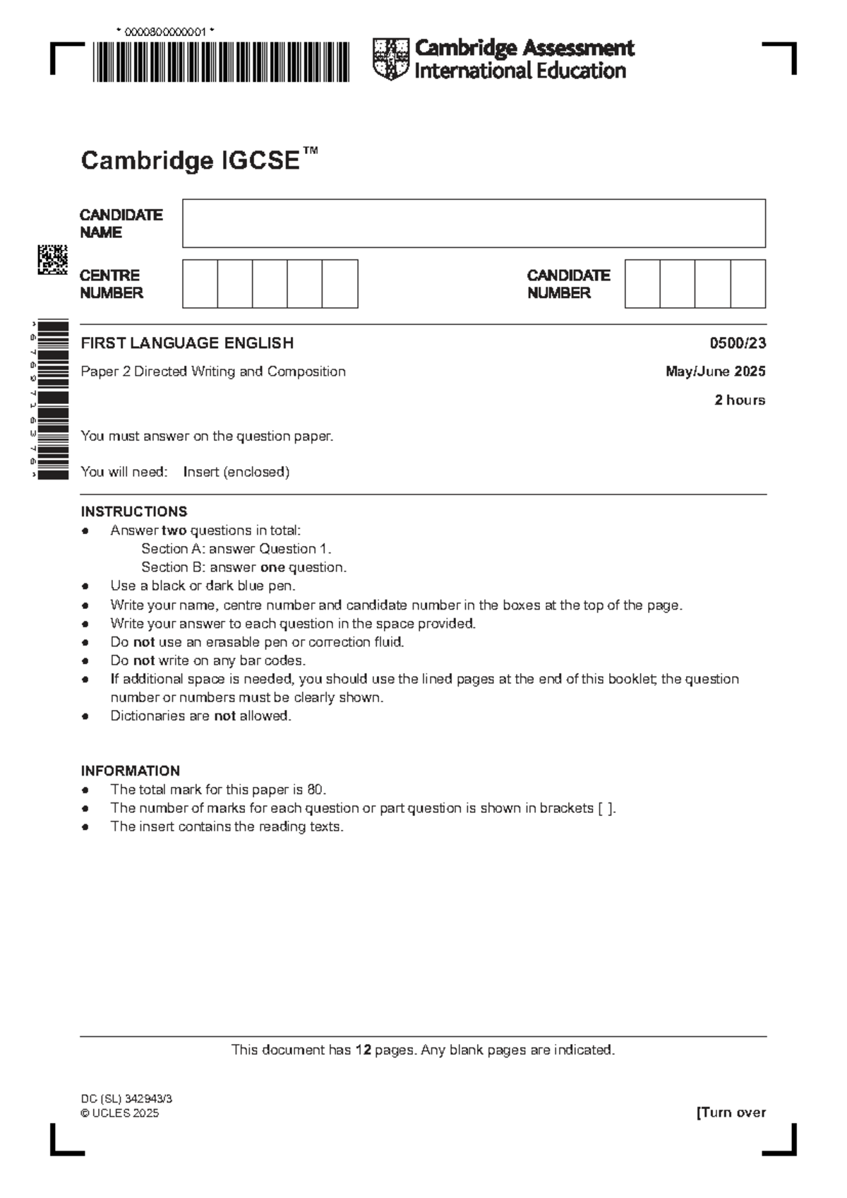 Cambridge 0500/23 First Language English Paper 2 Directed Writing 2025 ...