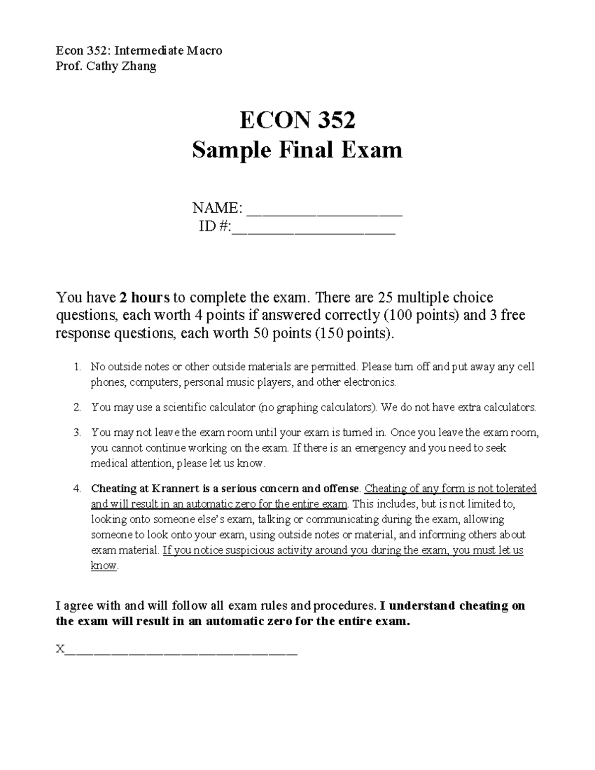 Sample final 2022 - Practice Exam - Econ 352: Intermediate Macro Prof ...