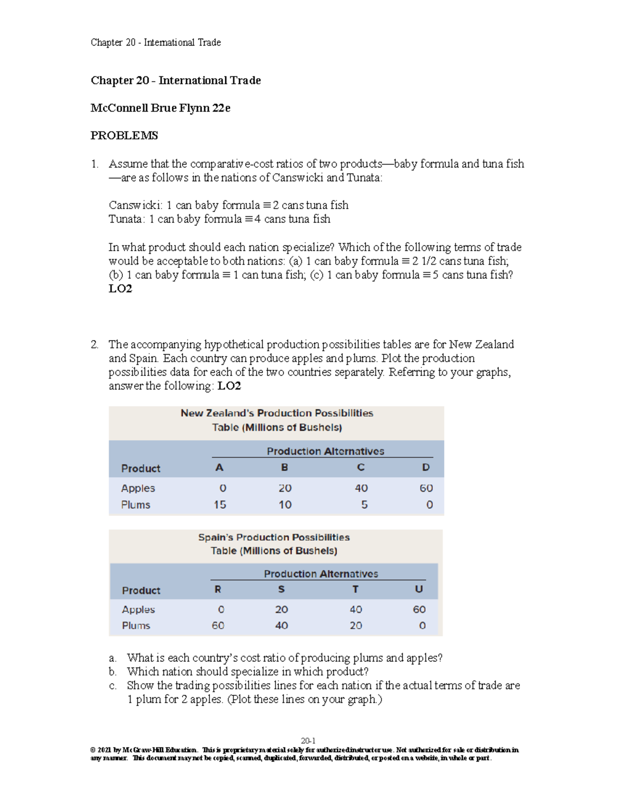 Exercises on International Trade CH20 – Comparative Advantage ...