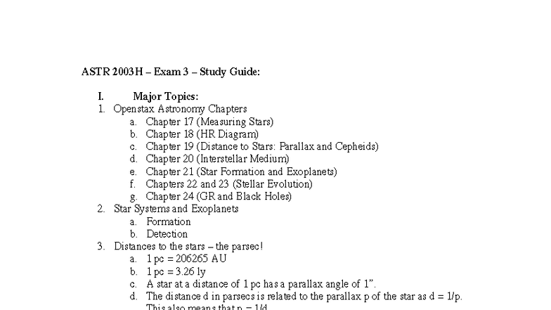 ASTR 2003H – Exam 3 Study Guide: Key Astronomy Concepts - Studocu