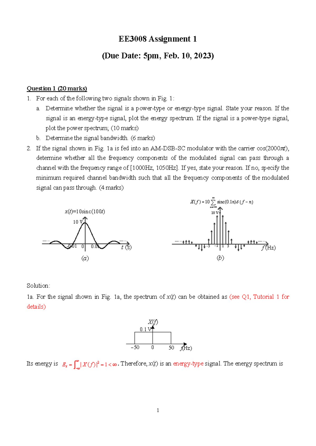 EE3008 Assignment 1 Solutions: Signal Types & Modulation Analysis - Studocu