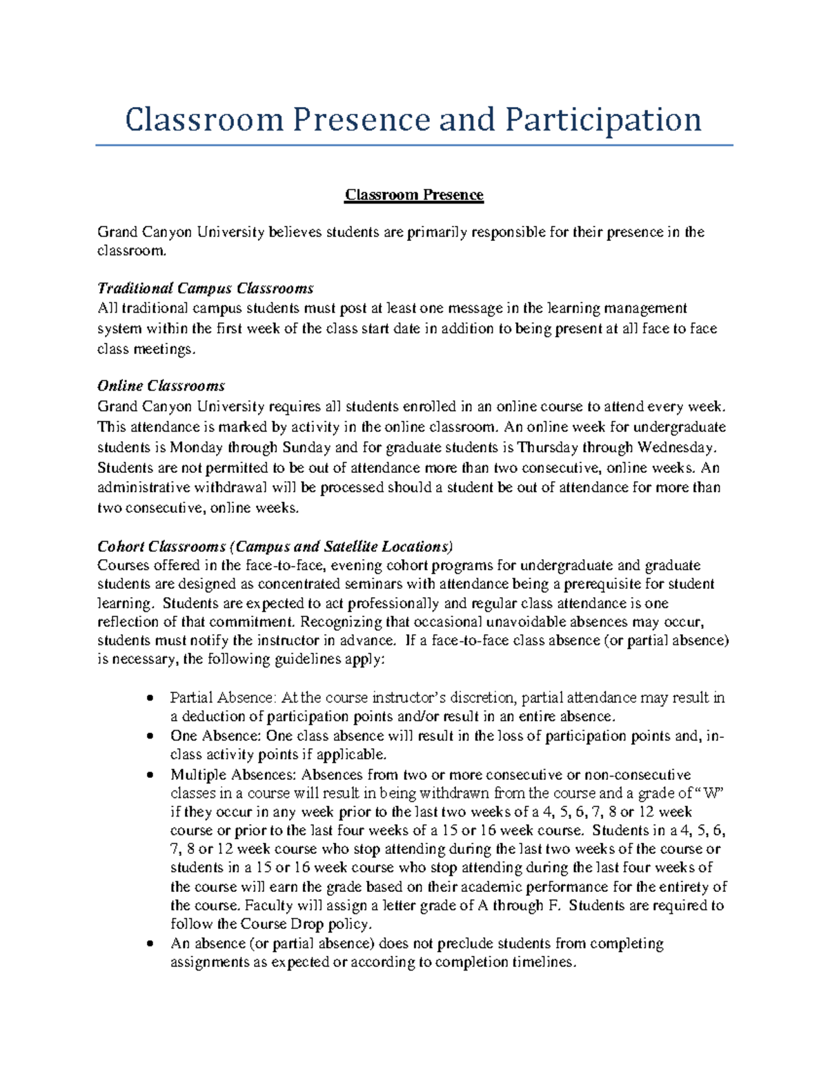 Classroom Policies and Participation Guidelines for UNV-103, UNV-104 ...