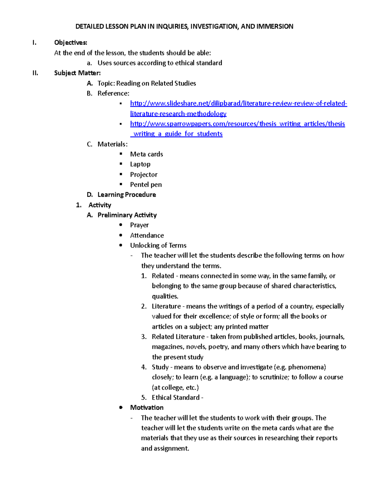 369106588 Detailed Lesson Plan in Inquiries - DETAILED LESSON PLAN IN ...