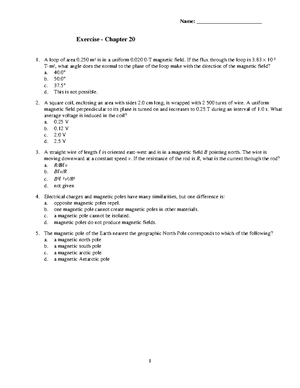 Exercise - Chapter 20 MCQs on Magnetism Concepts - Studocu